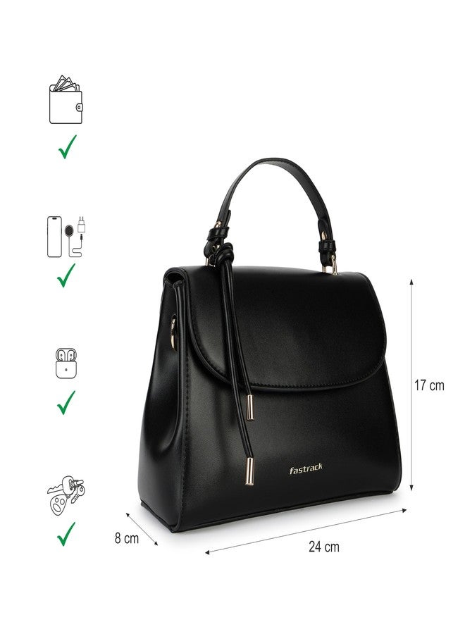 Fastrack Structured Satchel Bag for Women | Faux Leather Handbag with Knotted Handle, 3 Compartments, Inner and Outer Pockets | Elegant Everyday Satchel for Work, Travel and Casual Use - Image 4